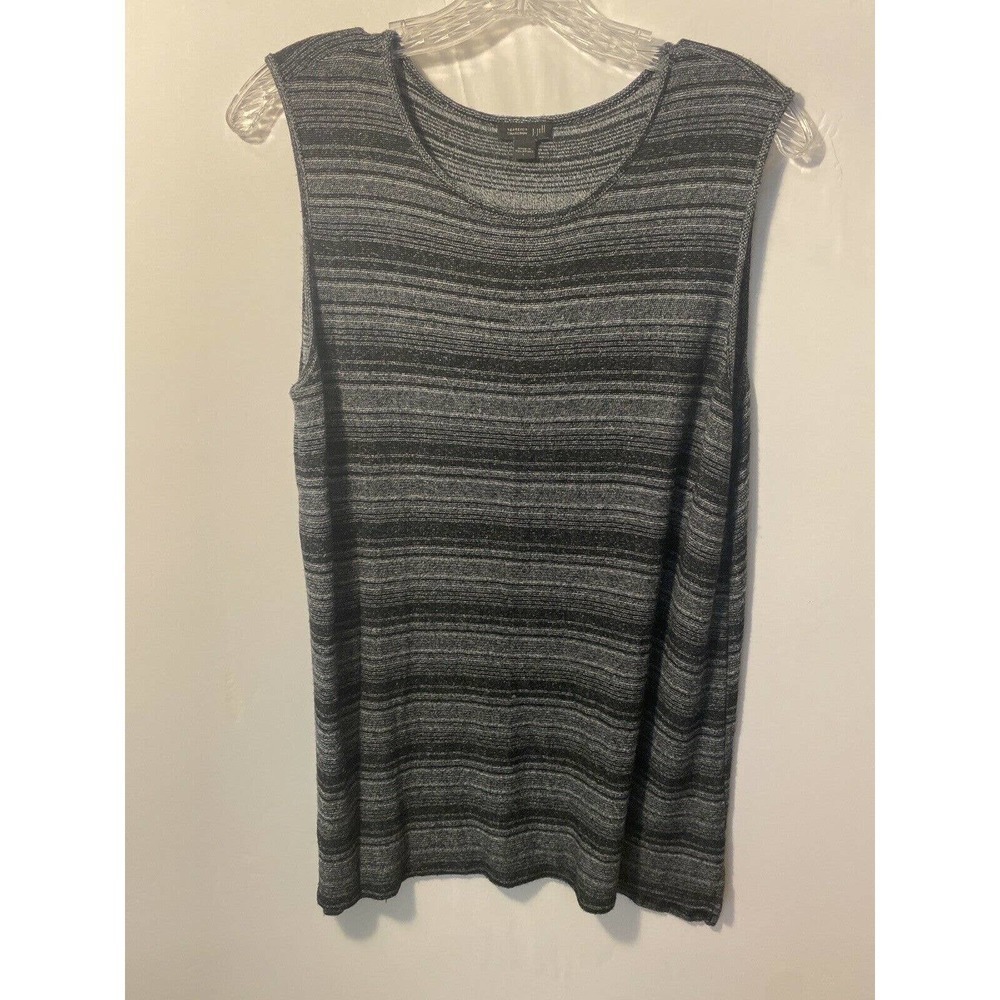 J. Jill Knit Sleeveless Tunic Top Blouse Stretch Rayon Black Gray Stripe